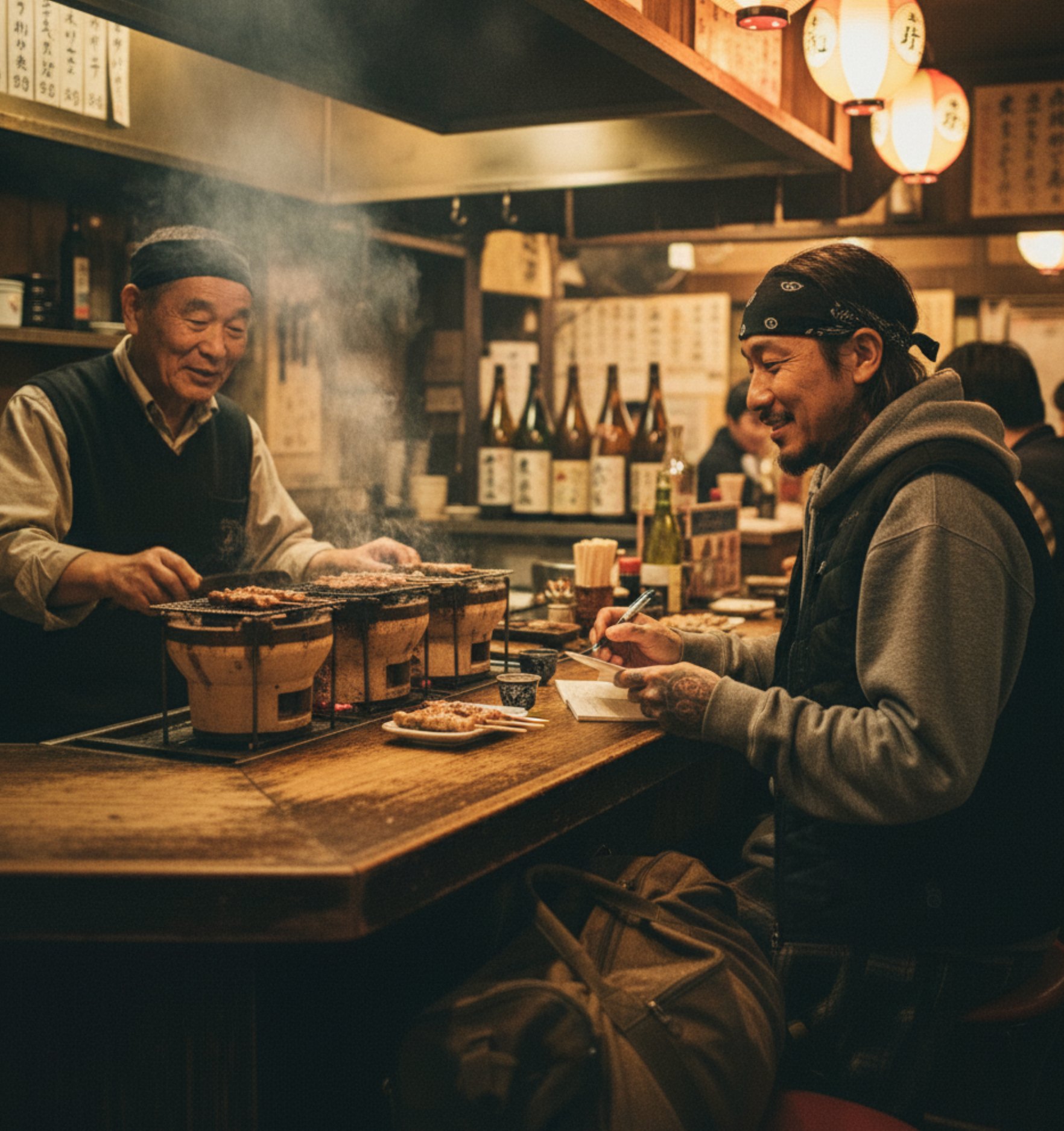 ORORO vest in traditional izakaya