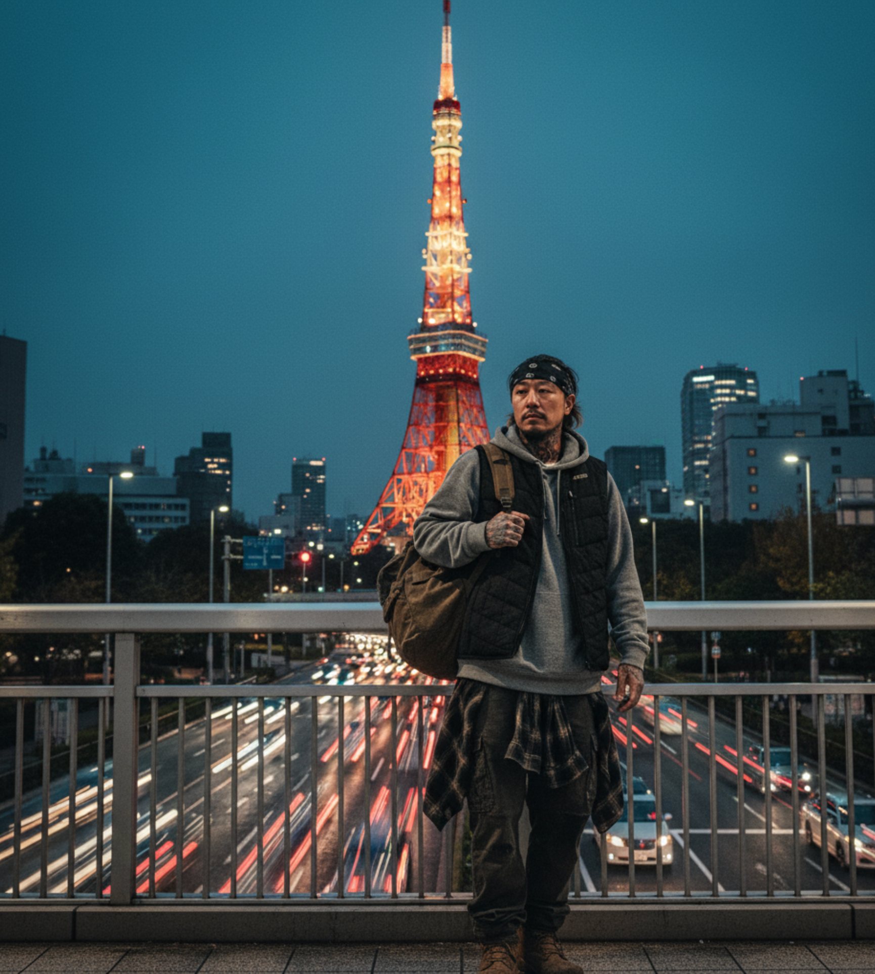 Tokyo Tower illuminated at twilight